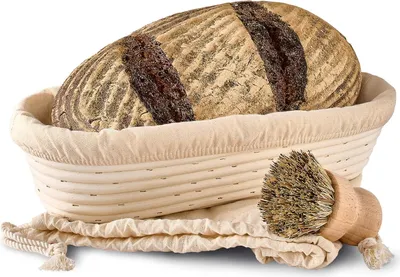 Produktbild von Ovales Rijsmandchen für Brot - Nachhaltiger Rietenkorb - 35 cm - Set mit Bürste und Leinen - Inklusive Aufbewahrungstasche