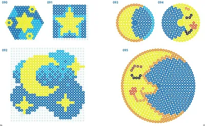 A collage of several perler bead patterns for crafting.