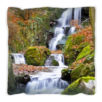 Produktbild von Wallario Premium Kissen, weiche Oberfläche, mit Motiv Bach im Wald, Größe: 60 x 60 cm, mit weißer Rückseite