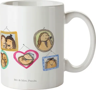 Produktbild von Mr. & Mrs. Panda Teetasse Igel Familie - Weiß - Geschenk, haferl, Kaffeetasse, Bilder, Muttertag, bedruckt, Mama, Tasse mit Spruch, Kaffeepott, Papa, Familienleben