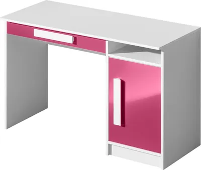 Produktbild von Kinderzimmer - Schreibtisch Walter 09, Farbe: Weiß / Rosa Hochglanz - 80 x 120 x 50 cm (H x B x T)