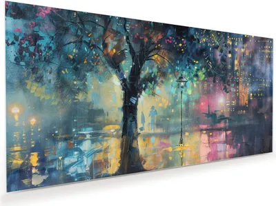 Produktbild von Glasbild 60x30cm in XXL für Wohnzimmer, Schlafzimmer Motiv Regen in der Stadt