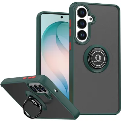 Produktbild von Hülle für Samsung Galaxy S26+ Matte Transluzent TPU Stoßfest Schutzhülle mit Ring Halter Ständer Grün