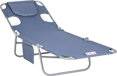 Produktbild von Outsunny Sonnenliege klappbar Gartenliege mit Lesefenster, Kopfkissen, Liegestuhl mit 5-Fach verstellbare Rückenlehne, wetterfeste Campingliege bis 120 kg belastbar, für Garten Strand Pool, Grau