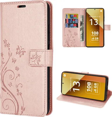 Produktbild von Hülle Xiaomi Redmi Note 13 5G, Handy Tasche Handyhülle Wallet Case Flip Cover Rosegold