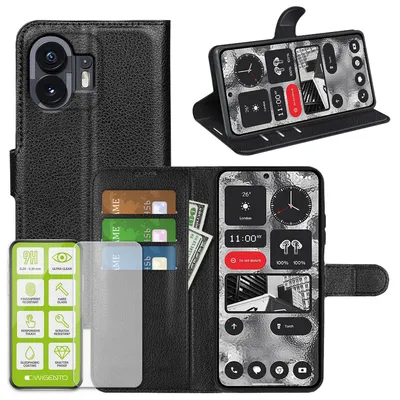 Image de Étui pour Nothing Phone 2 - Noir - Étui en simili cuir + verre de protection H9