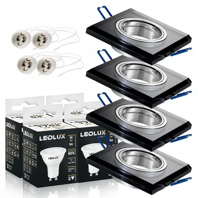 Produktbild von LEDLUX 4x Glas-Einbaustrahler Quadratisch Schwarz GU10 LED