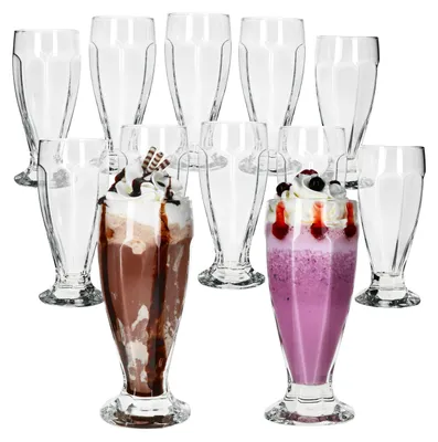 Zdjęcie produktu dla 12x LONDON pojemniki na lody z podstawką 350ml przezroczyste wysokie kubki na kawę mrożoną koktajle shake