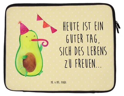 Produktbild von Mr. & Mrs. Panda Laptop Tasche Avocado Party 27 x 36 cm - Gelb Pastell - Geschenk, Sleeve, Happy Birthday, Laptophülle, Feierei, Schutzhülle, Geburtstag, Hülle