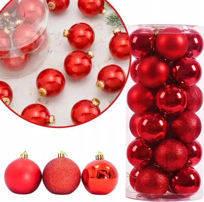 Obrázek produktu pro Červené brokátové vánoční ozdoby 80 mm, 6 kusů