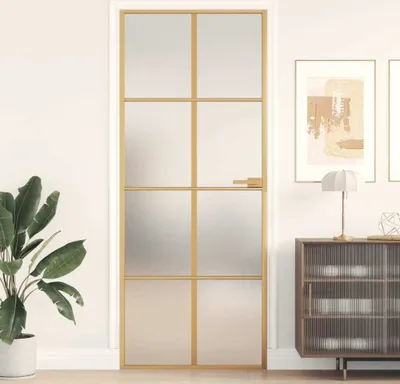 Produktbild von Drzwi wewnętrzne Slim Golden 83x201,5 cm ze szkła hartowanego i aluminium
