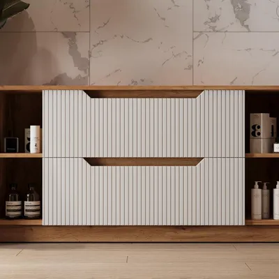 Immagine prodotto di Mobile sottolavabo per bagno Vicco Lotta Bianco 119.2 x 62.5 cm con 2 cassetti, Model 58674