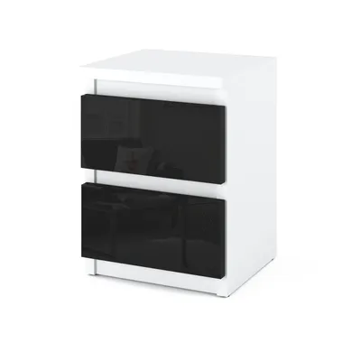 Zdjęcie produktu dla STIV Möbel | Szafka nocna Biały Mat / Czarny Połysk 30x30x40 cm | 2 szuflady | Nowoczesny kontrast | Minimalizm i elegancja