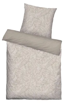 Produktbild von Satin-Wende-Bettwäsche - 135 x 200 cm - Creme - Weiß - mit Reißverschluss - mit Blättermotive