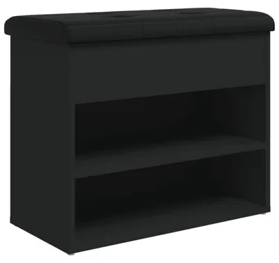 Produktbild von Schuhbank mit Sitzfläche gepolstert 2 offene Fächer Schwarz 62x32x50 cm Holzwerkstoff