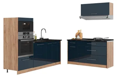 Productafbeelding van Keuken Vicco Fame-Line Donkerblauw hoogglans/Goudkleurig Eiken 340 cm, WB Antraciet, Model 65727