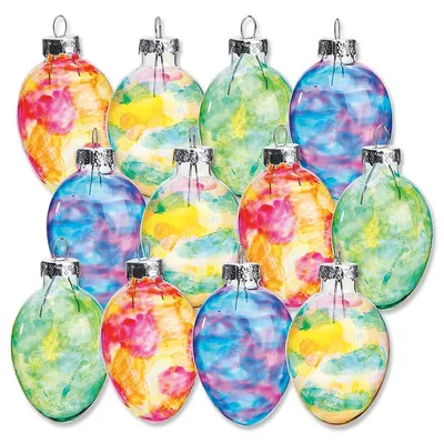 Glas-Paasei-Ornamente, 12 Stück, 3,5x6,5 cm, 4 Farben