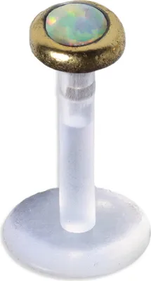 Produktbild von viva-adorno 1,2 x 6mm Labret Stecker Lippenpiercing Tragus Piercing Bioflex Messing Vintage Antik Style verschiedene Desgins Z512.D6 Opal weiß