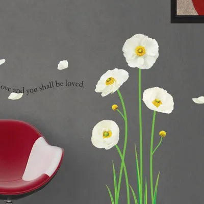 Image de Autocollants muraux, autocollants décoratifs, coquelicots blancs
