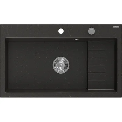 Zdjęcie produktu dla Mexen Omar zlewozmywak granitowy 1-komorowy 800 x 480 mm, czarny/złoty metalik, syfon chrom - 6520801005-75
