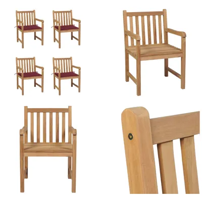 Image de vidaXL Chaises de jardin 4 pièces avec coussins bordeaux Bois massif Teck - Chaise de jardin - Chaises de jardin - Fauteuils de jardin - Chaise en bois