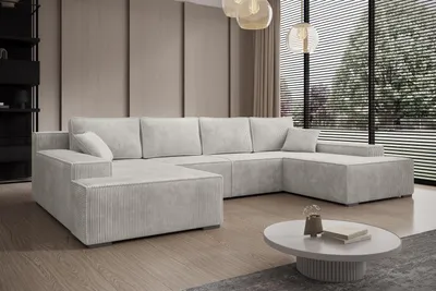 Produktbild von Ecksofa Couch U-Form mit Schlaffunktion, POSO-Stoff Cordstoff, Beige LIMO