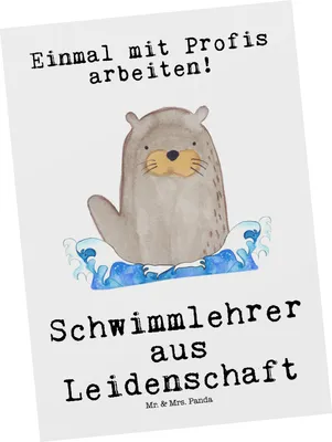 Produktbild von Mr. & Mrs. Panda Postkarte Schwimmlehrer Leidenschaft - Weiß - Geschenk, Schwimmkurs, Lustig, Spruch, Grußkarte, Ansichtskarten, Schwimmbad, Beruf, Postkarten, Fotokarte