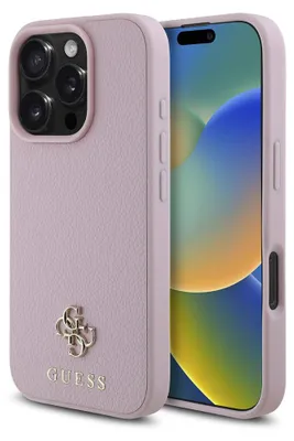 Produktbild von Guess PolyurethanGrained 4G Small Metal Logo MagSafe Hülle für iPhone 16 Pro Max Pink