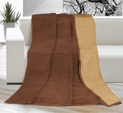 A blanket is draped over a sofa in a living room setting.