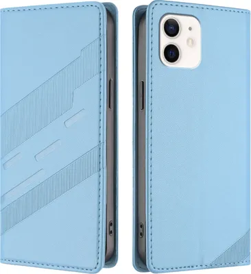 Produktbild von Hülle für iPhone 12 / iPhone 12 Pro, Kunstleder Brieftaschen Handyhülle mit Kartenfach und Standfunktion Hellblau