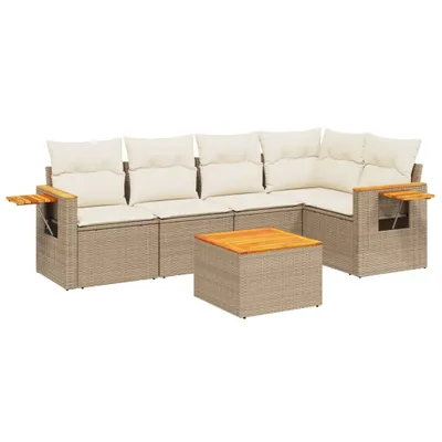 Produktbild von 6-tlg. Garten-Sofagarnitur mit Kissen Beige Poly Rattan
