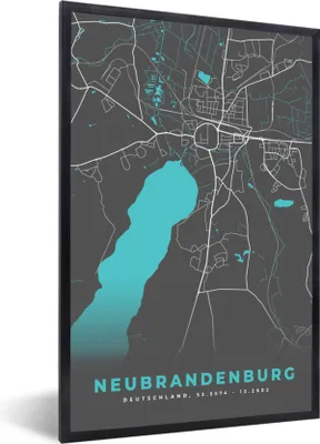 Produktbild von MuchoWow® Gerahmtes Poster Deutschland - Blau - Neubrandenburg - Stadtplan - Karte 60x90 cm - Poster mit Schwarzem Bilderrahmen Wandposter Rahmen Foto Bilder - Kunst