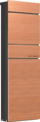 Produktbild von Wiltec Standbriefkasten mit Zeitungsrolle in Holzoptik 395 x 142 x 1150 mm aus Stahl, Briefkasten mit Zeitungsfach, Postkasten mit 2 Schlüssel