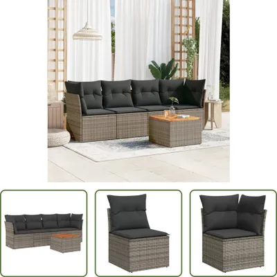 Produktbild von The Living Store 5-tlg. Garten-Sofagarnitur mit Kissen Grau Poly Rattan