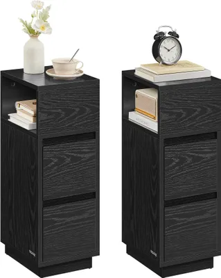 Produktbild von VASAGLE Nachttisch, schmal, mit offenem Fach, 2er Set, Holzspanplatte MDF, Ebenholzschwarz, 30 x 25 x 65 cm (T x B x H), Kippschutz