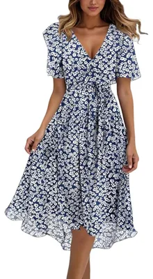 Imagen del producto de Vestido de fiesta para mujer, cuello en V, estampado floral, vestido casual de verano