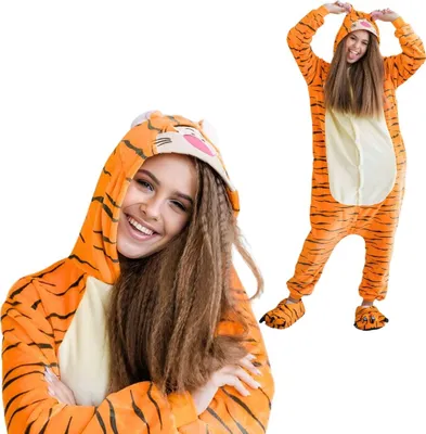 Produktbild von Kigurumi-Pyjama-Tigerkostüm, Größe XXL: 185-195 cm