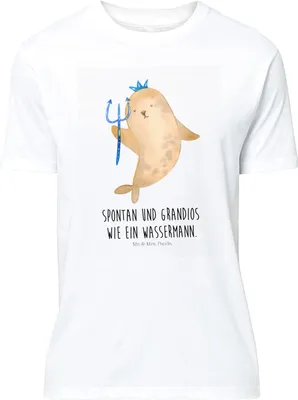 Produktbild von Mr. & Mrs. Panda Größe M T-Shirt Sternzeichen Wassermann - Weiß - Geschenk, Geburtstag Februar, mit Spruch, Shirt, Januar, Meermann, Herren, Nix, Tshirt