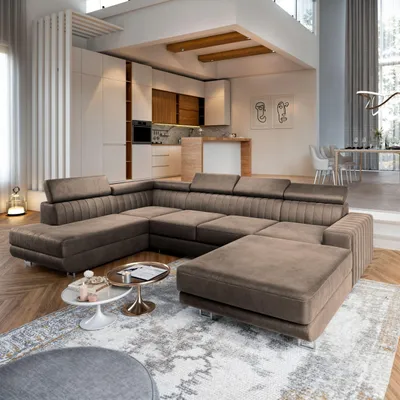Produktbild von Masseno Ecksofa SIENA L-S mit Schlaffunktion U-Form, Sofa mit Bettkasten, Wohnzimmersofa, Couch, Soffa, Bettsofa, Couchgarnitur- Beige, MONOLITH 09