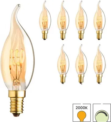 Produktbild von 8er-Set LED-Kerzenlampen Flamme E14 | 2,6 Watt dimmbar | 2000K extra warmweiß | Gold | Spiralförmige Glühwendel | Lybardo