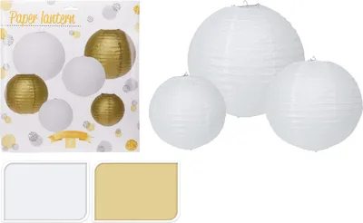 Obrázek produktu pro Sada papírových luceren bílá/zlatá Ø30/25/20 cm (6 ks)