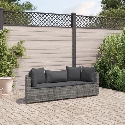 Produktbild von Langlebige 3-tlg. Garten-Sofagarnitur mit Kissen Grau Poly Rattan Gartenmöbel Sitzgarnitur Möbel1962510