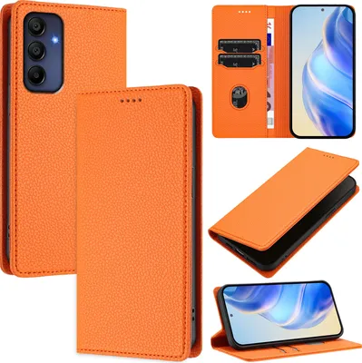 Produktbild von Litchi Leder Handyhülle für Samsung Galaxy A16 Wallet Kartenfächer Standfunktion Hülle Orange