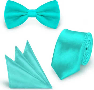 Produktbild von SET Krawatte Fliege Einstecktuch Türkis  einfarbig uni aus Polyester