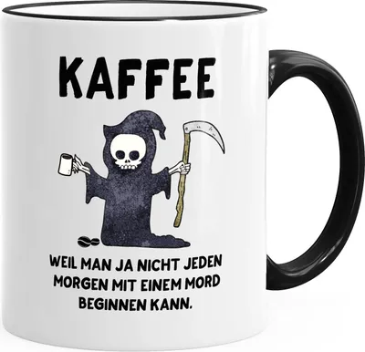 Produktbild von Kaffeetasse Kaffee weil man ja nicht jeden Morgen mit einem Mord anfangen kann Spruch MoonWorks® Papa schwarz unisize