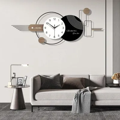 Obrázok produktu pre Tiché moderné kovové nástenné hodiny, minimalistické hodiny do kuchyne a spálne, 100 x 40 cm, čierno-biele