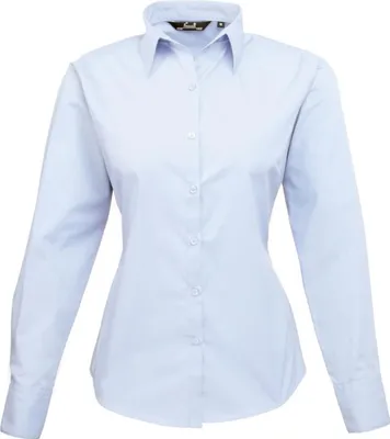 Image de Premier Workwear , Chemisier à manches longues en popeline pour femme, bleu clair, 38 (S/10)