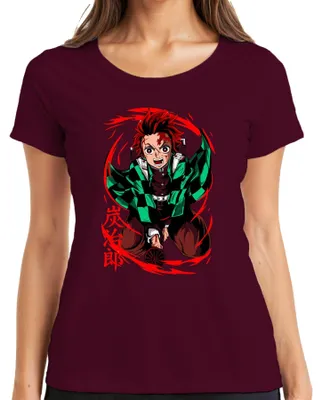 Produktbild von Tanjiro Kimetsu no Yaiba Sonnenatem Hinokami Anime Geschenk Damen T-Shirt, Burgundy, S
