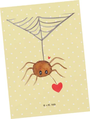 Produktbild von Mr. & Mrs. Panda Postkarte Spinne Agathe Liebe - Gelb Pastell - Geschenk, Verliebt, Liebesgeschenk, Ansichtskarte, Postkarten, Fotokarte, Ansichtskarten, Grußkarte