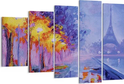 Produktbild von Bild auf Leinwand - Leinwandbild - 5 Teile - Paris Laternen Eiffel - 150x100cm - Wand Bild - Wanddeko - Wandbilder - Leinwanddruck - Bilder - Wanddekoration - Leinwand bilder - EG150x100-4199